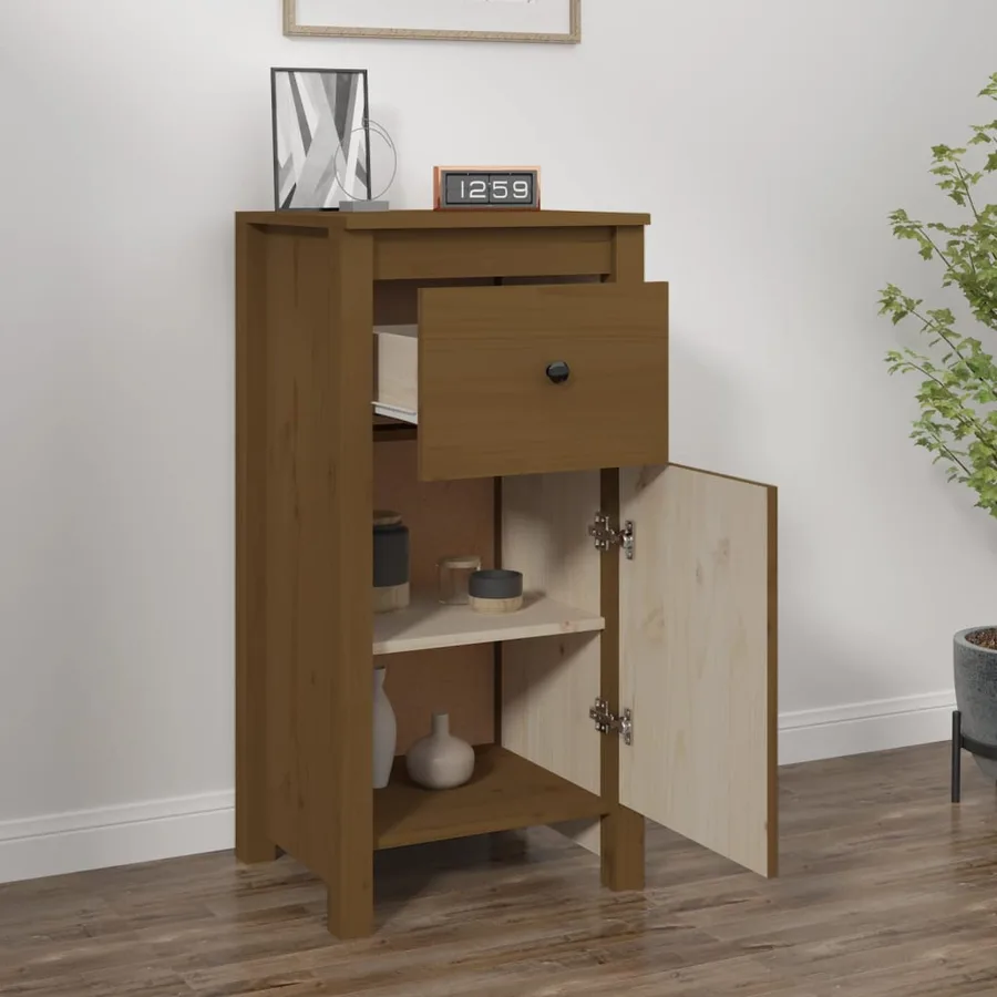 Buffet marron miel 40x35x80 cm bois massif de pin - 3