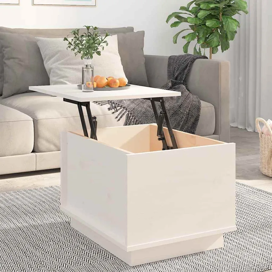 Table basse Blanc 40x50x35 cm Bois massif de pin - 3