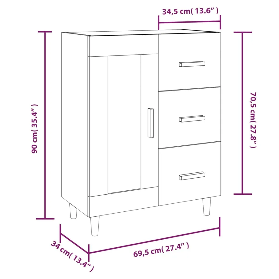 Buffet Blanc brillant 69,5x34x90 cm Bois d'ingénierie - 10