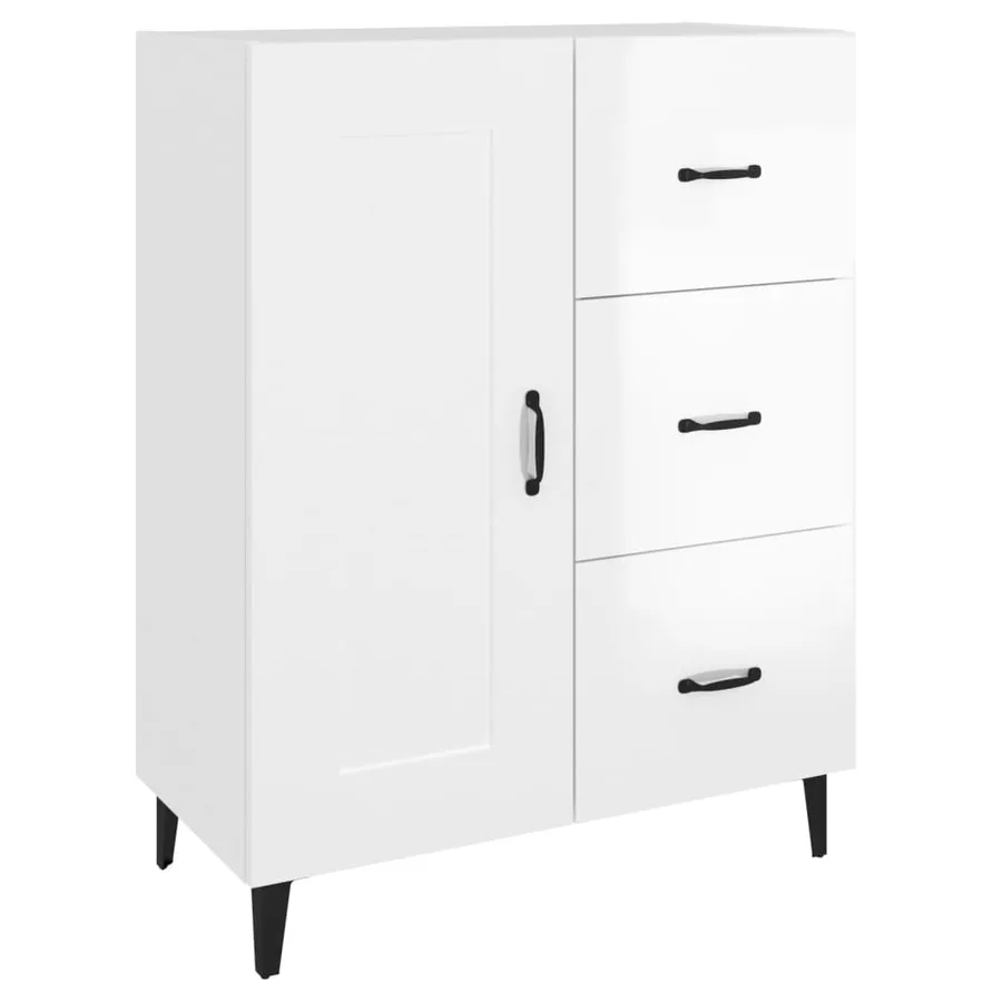 Buffet Blanc brillant 69,5x34x90 cm Bois d'ingénierie - 2