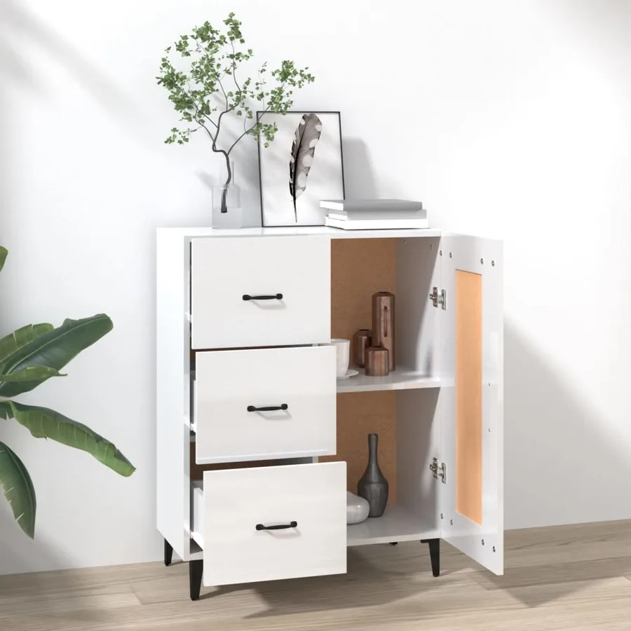 Buffet Blanc brillant 69,5x34x90 cm Bois d'ingénierie - 3