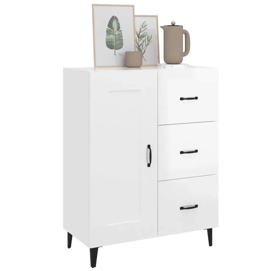 Buffet Blanc brillant 69,5x34x90 cm Bois d'ingénierie - 4