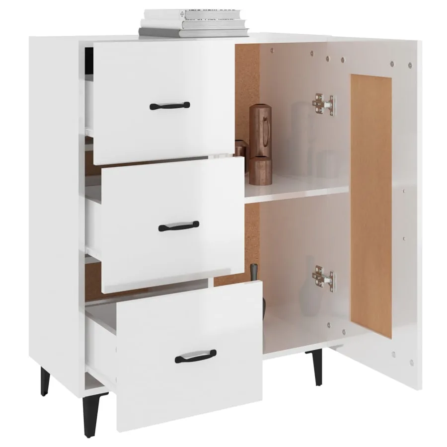 Buffet Blanc brillant 69,5x34x90 cm Bois d'ingénierie - 5