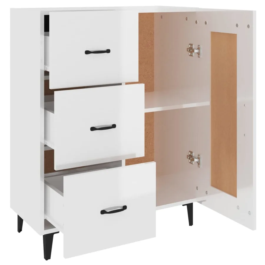 Buffet Blanc brillant 69,5x34x90 cm Bois d'ingénierie - 7
