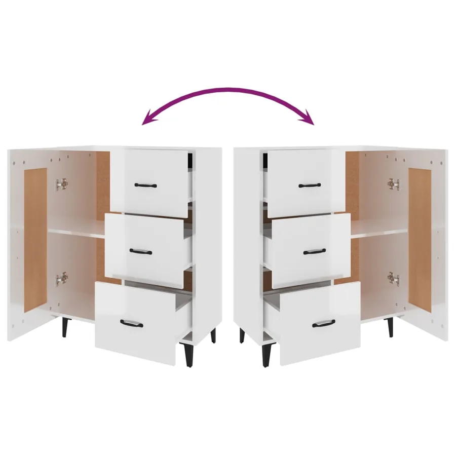 Buffet Blanc brillant 69,5x34x90 cm Bois d'ingénierie - 9