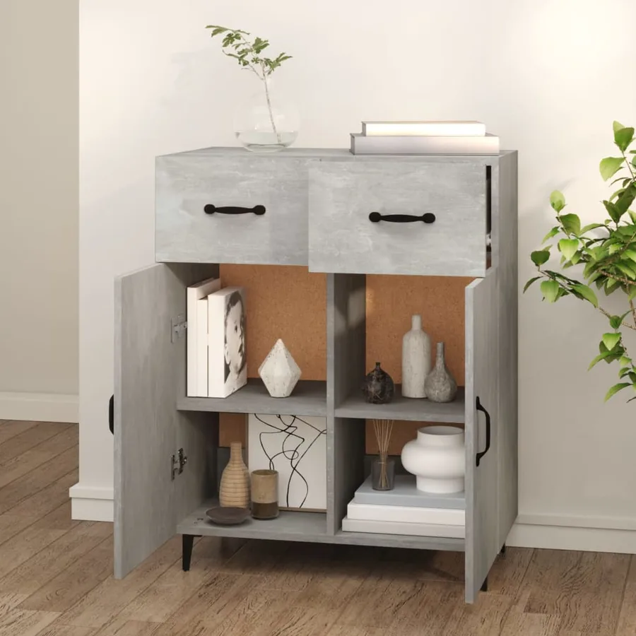Buffet gris béton 69,5x34x90 cm bois d'ingénierie - 3