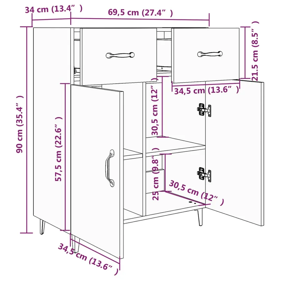 Buffet gris béton 69,5x34x90 cm bois d'ingénierie - 8