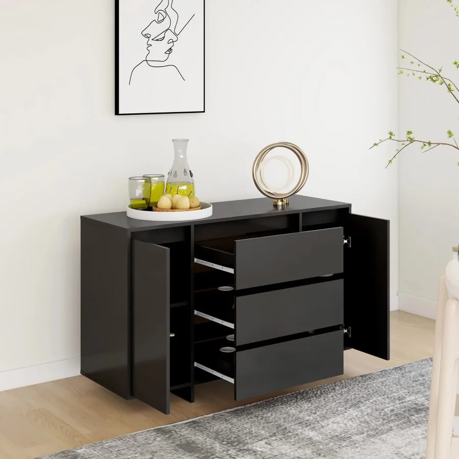 Buffet avec 3 tiroirs Noir 120x41x75 cm Bois d'ingénierie - 4