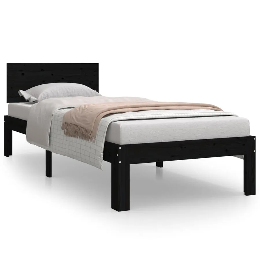 Cadre de lit sans matelas noir 75x190 cm - 2
