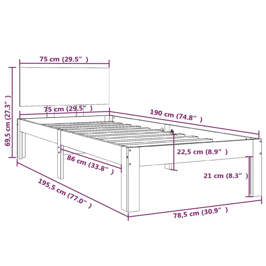 Cadre de lit sans matelas noir 75x190 cm - 8
