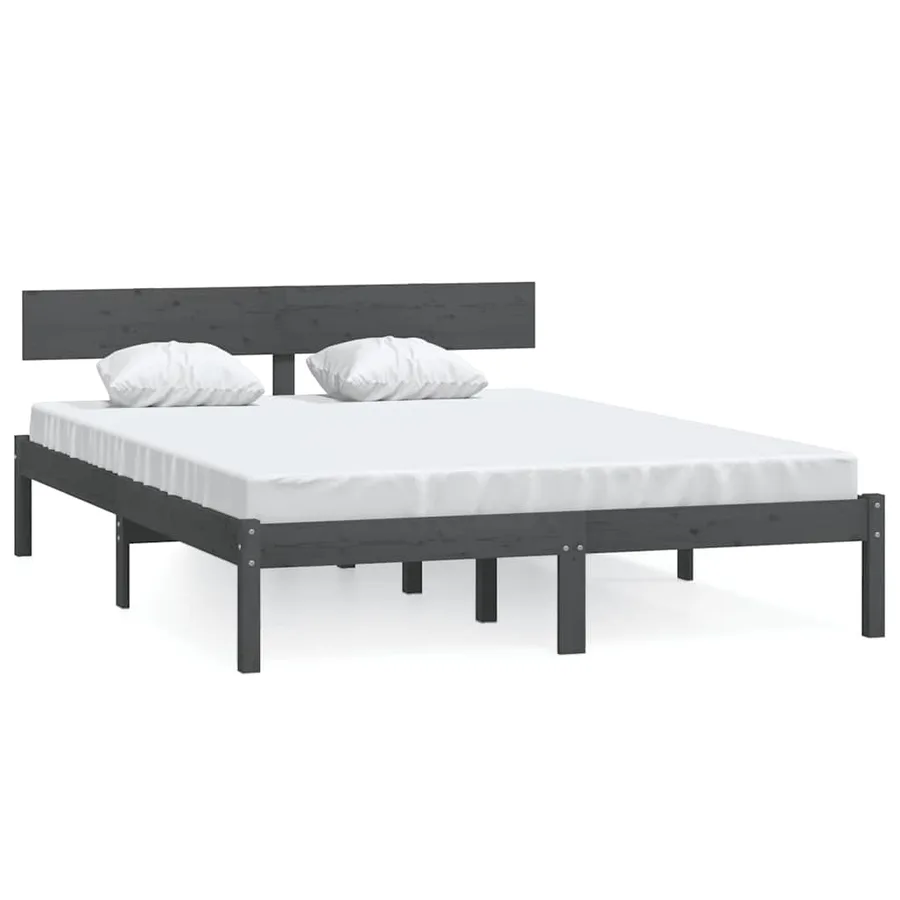 Cadre de lit sans matelas bois massif gris 200x200 cm - 2
