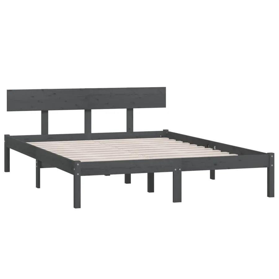 Cadre de lit sans matelas gris bois massif 140x190 cm - 3