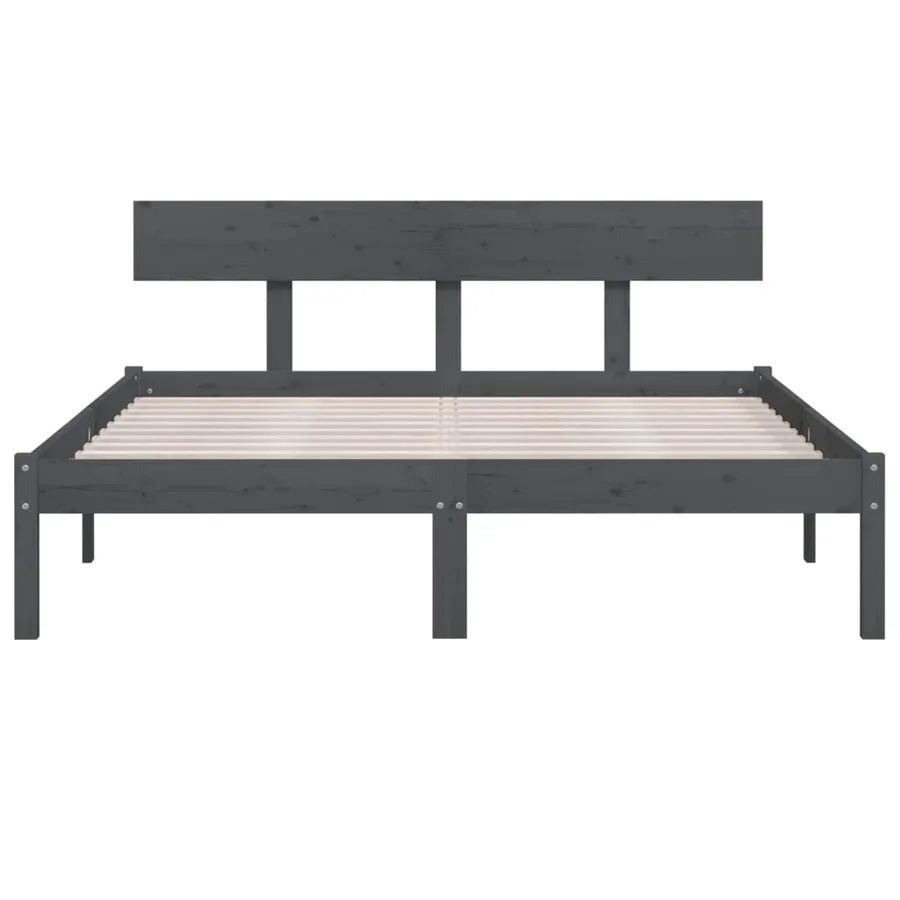 Cadre de lit sans matelas gris bois massif 140x190 cm - 4