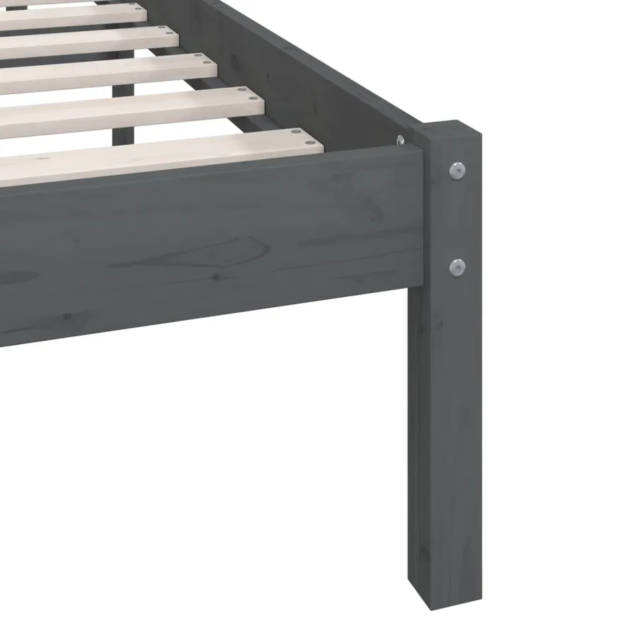Cadre de lit sans matelas gris bois massif 140x190 cm - 7