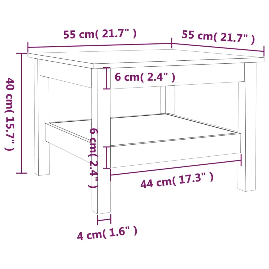 Table basse Marron miel 55x55x40 cm Bois massif de pin - 7