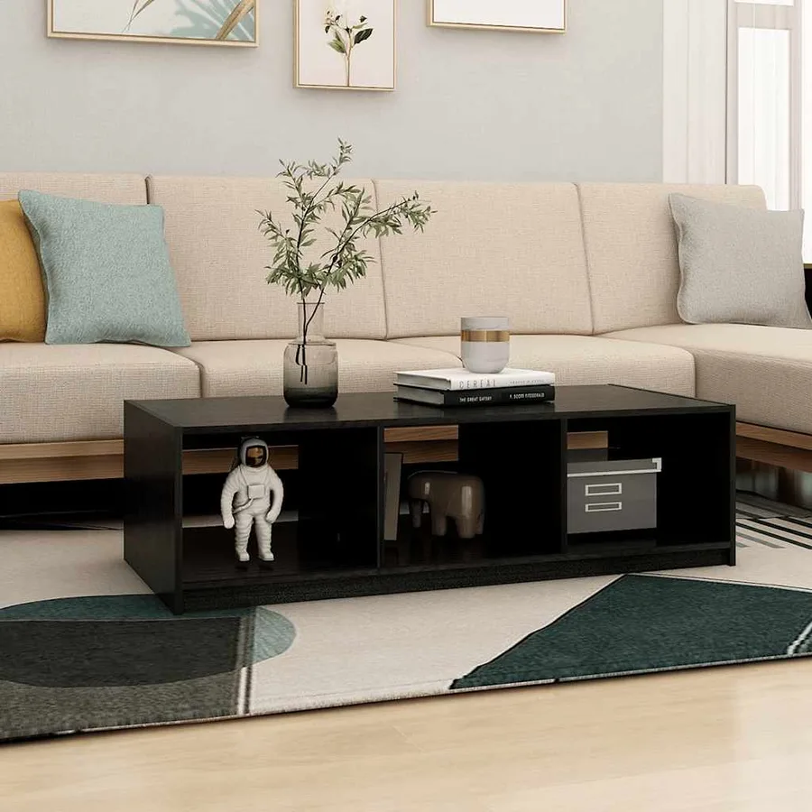 Table basse noir 110x50x34 cm bois de pin massif - 3