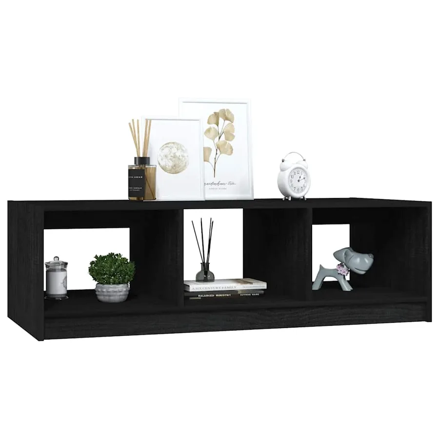 Table basse noir 110x50x34 cm bois de pin massif - 4