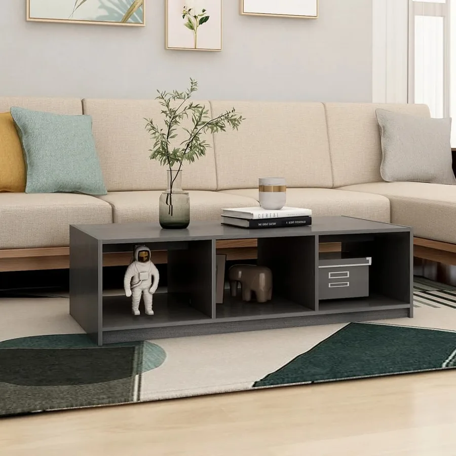 Table basse gris 110x50x34 cm bois de pin massif - 3
