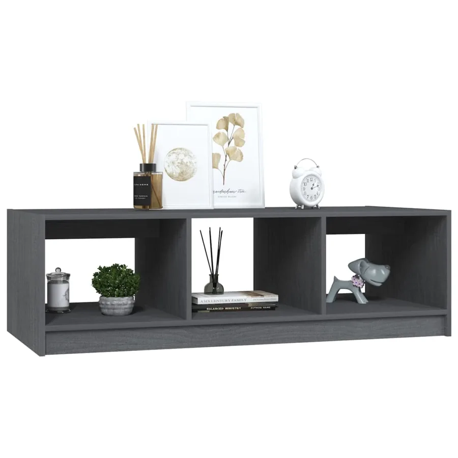 Table basse gris 110x50x34 cm bois de pin massif - 4