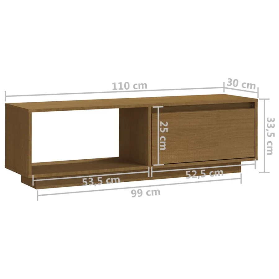Meuble TV Marron miel 110x30x33,5 cm Bois de pin massif - 10