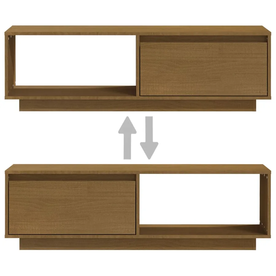 Meuble TV Marron miel 110x30x33,5 cm Bois de pin massif - 8