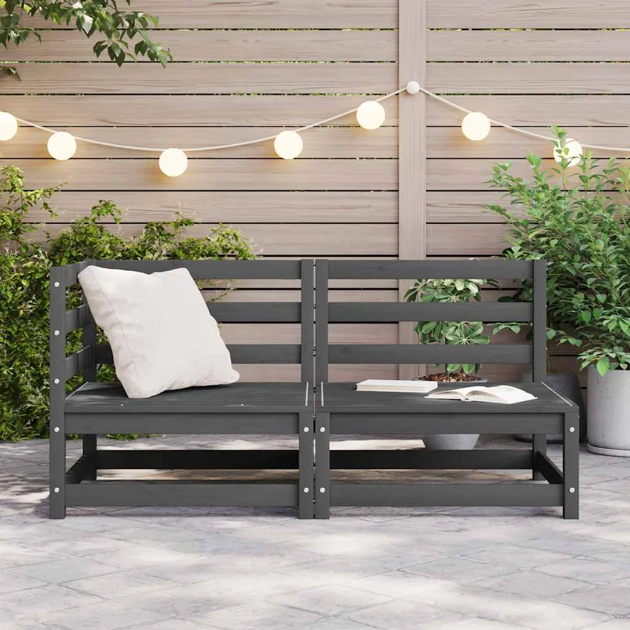 Salon de jardin 2 pcs gris bois de pin massif - 3