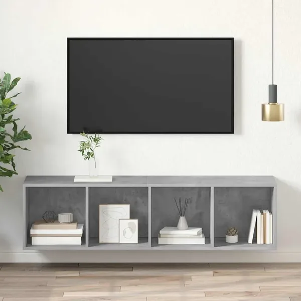 Meuble TV mural Gris béton 37x37x142,5 cm Bois d’ingénierie