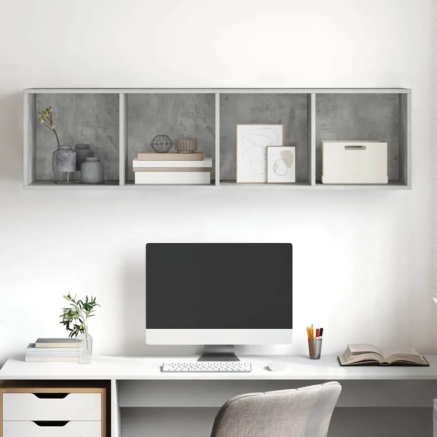 Meuble TV mural Gris béton 37x37x142,5 cm Bois d’ingénierie - 6