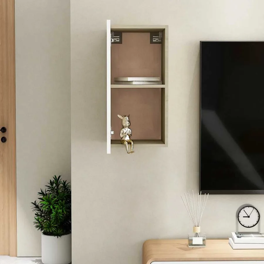 Meuble TV Blanc et chêne sonoma 30,5x30x60 cm Bois d’ingénierie - 3
