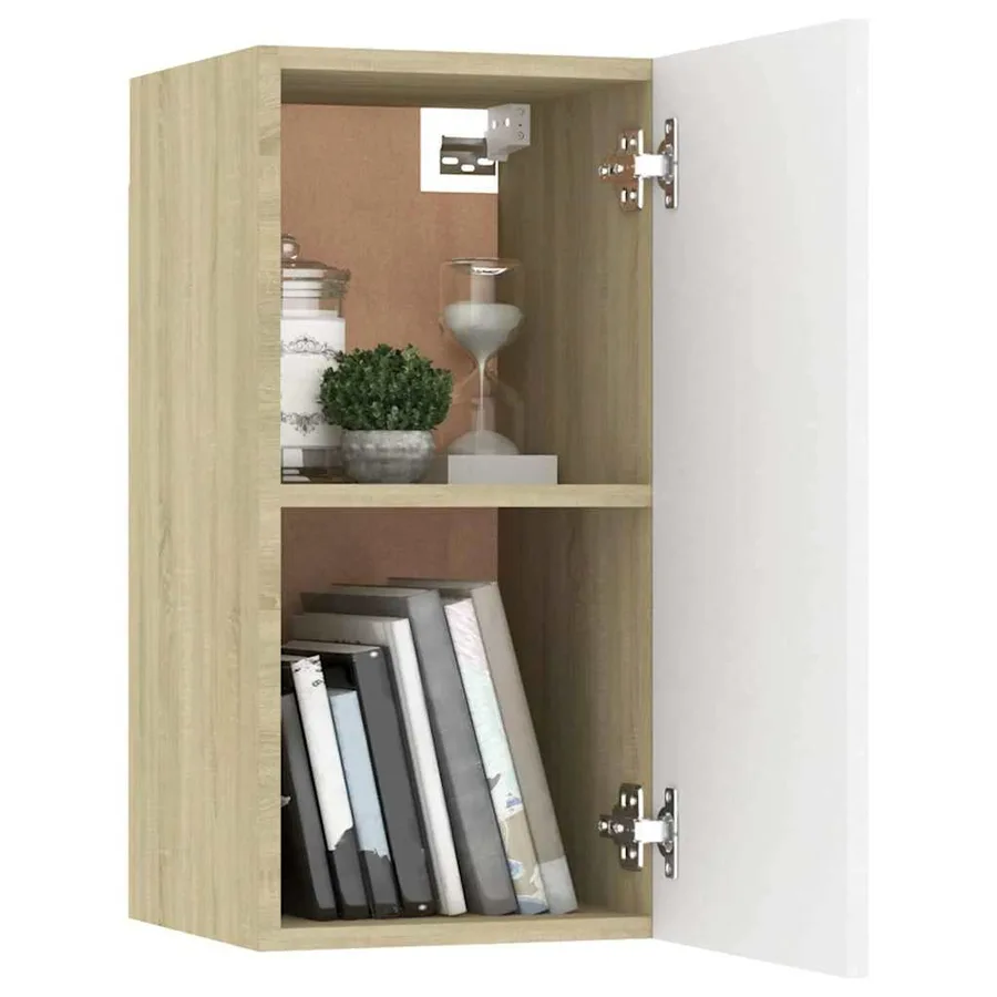 Meuble TV Blanc et chêne sonoma 30,5x30x60 cm Bois d’ingénierie - 7