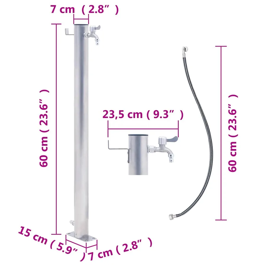 Colonne à eau de jardin 60 cm acier inoxydable rond - 7