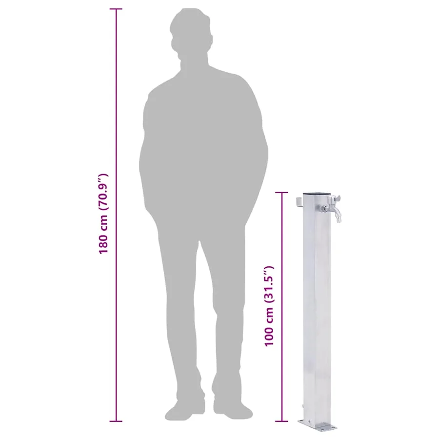Colonne à eau de jardin 100 cm acier inoxydable carré - 8