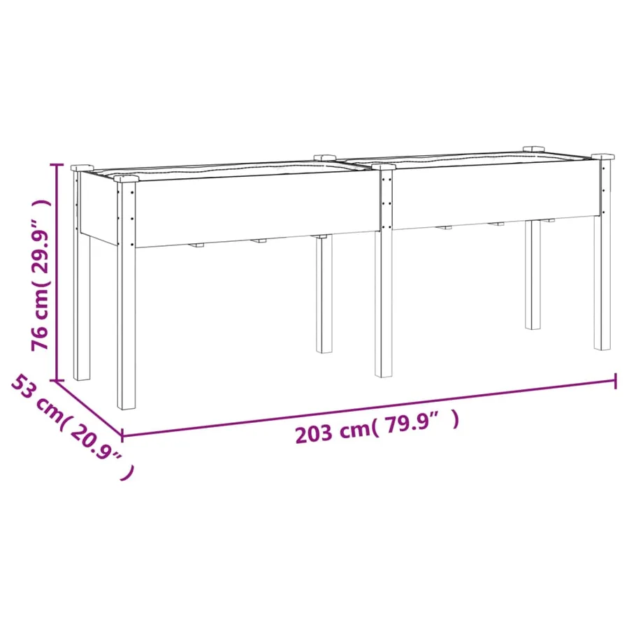 Jardinière avec doublure 203x53x76 cm bois massif de sapin - 8
