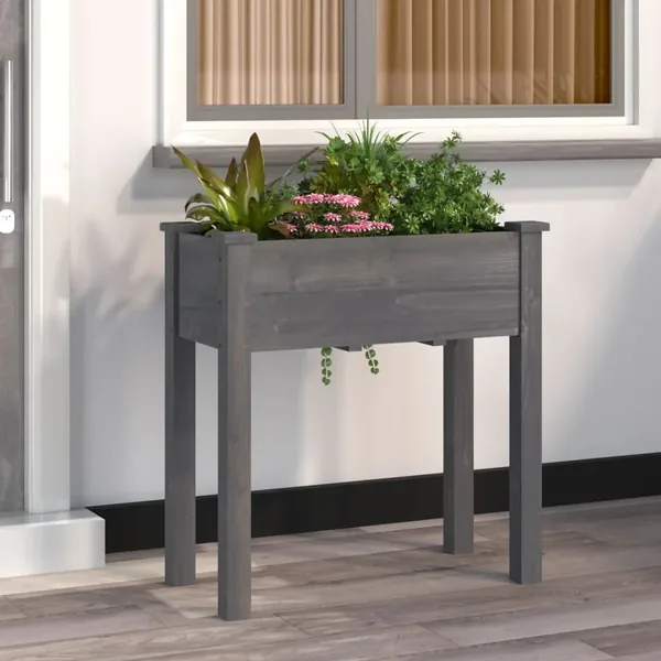 Jardinière avec doublure gris 71x37x76 cm bois massif de sapin