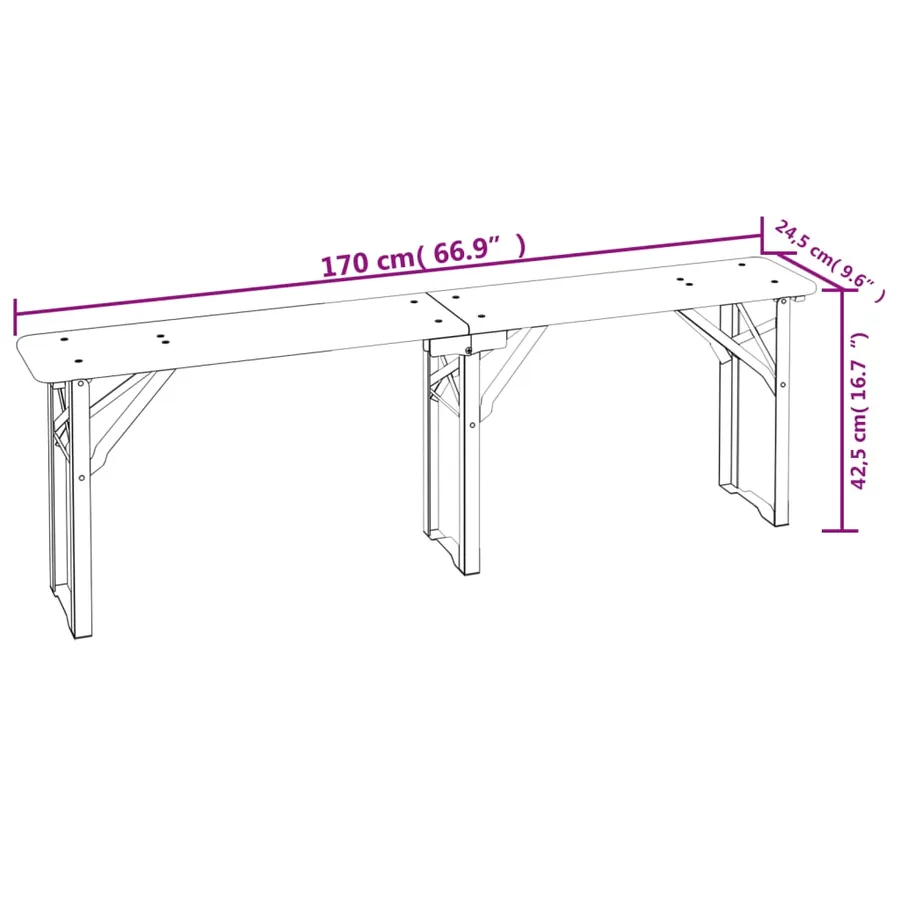 Ensemble de tables à bière pliantes 3 pcs bois massif de sapin - 11