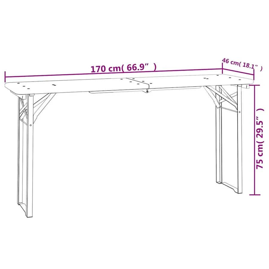 Ensemble de tables à bière pliantes 3 pcs bois massif de sapin - 12