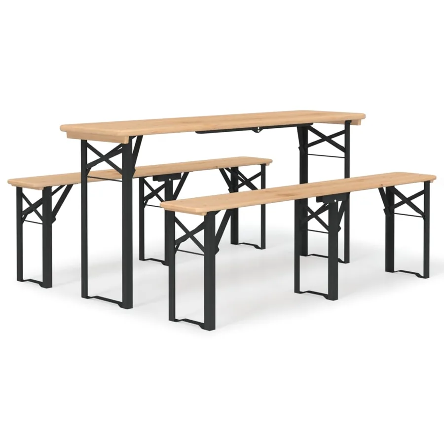 Ensemble de tables à bière pliantes 3 pcs bois massif de sapin - 2