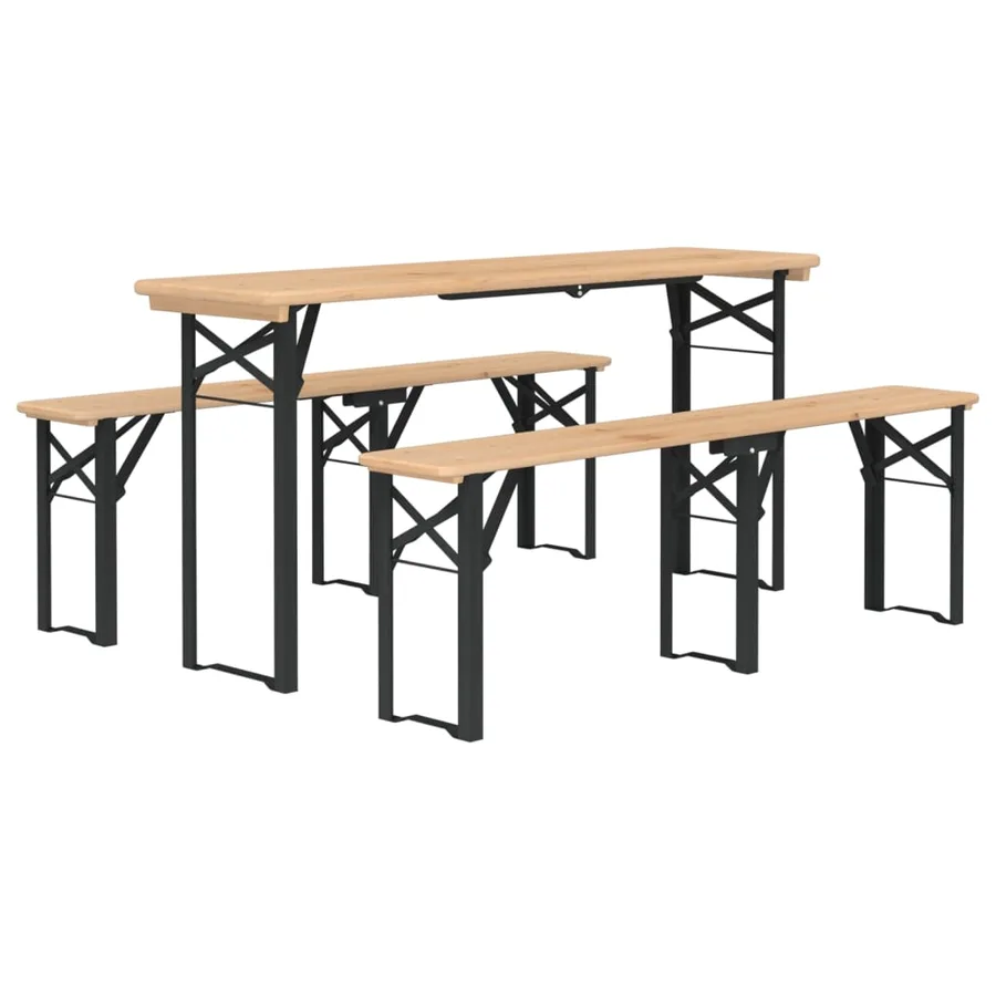 Ensemble de tables à bière pliantes 3 pcs bois massif de sapin - 3