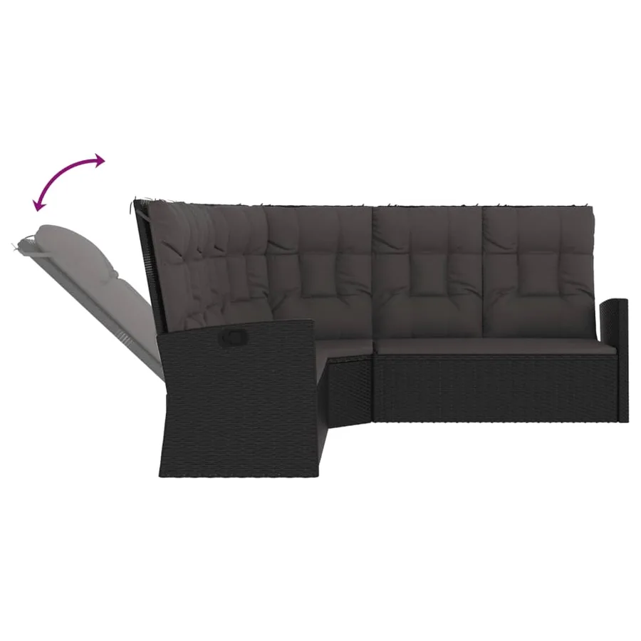 Canapé d'angle inclinable avec coussins Noir Résine tressée - 5