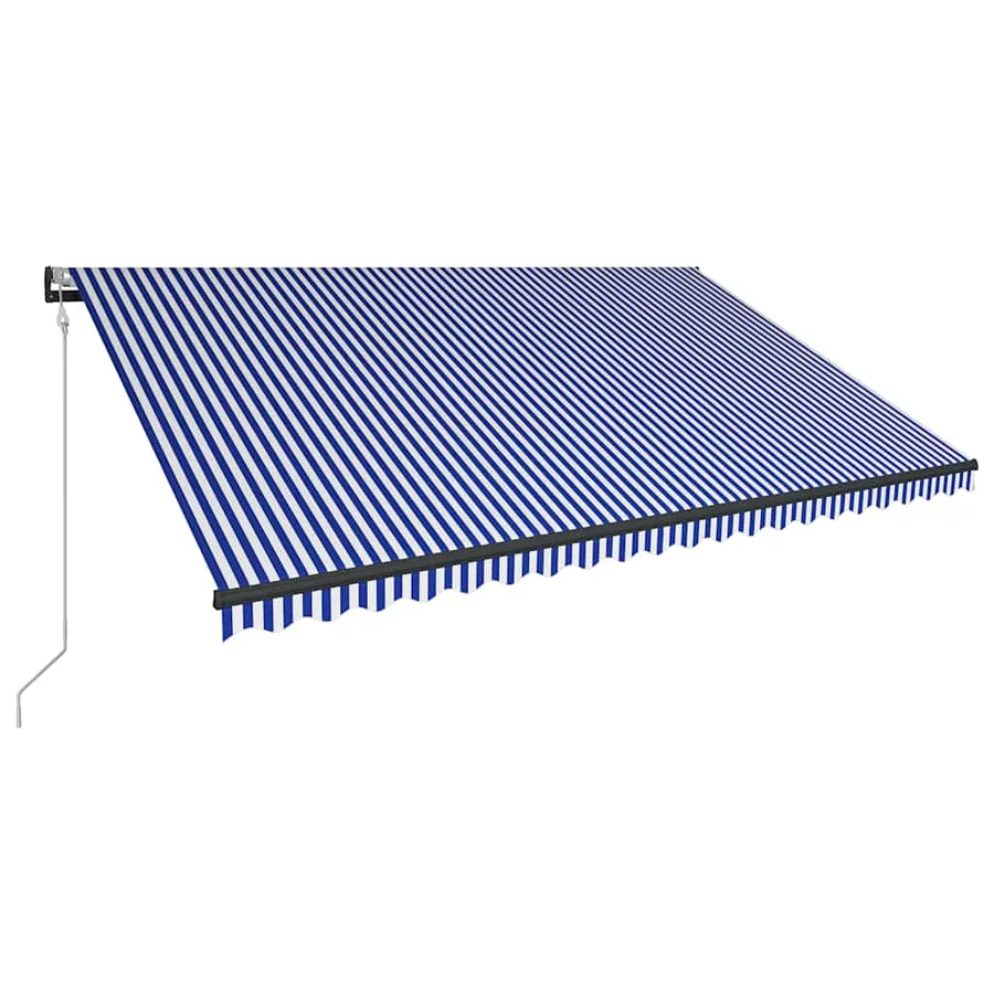 Auvent avec capteur de vent et LED 500x300 cm Bleu et blanc - 3