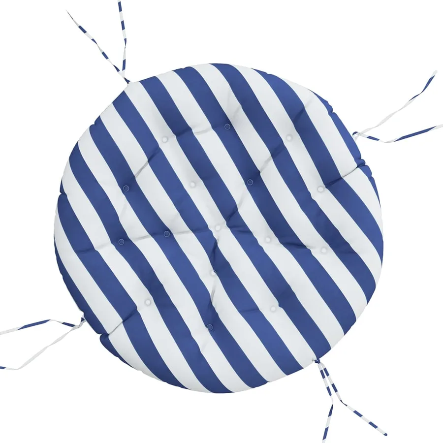Coussin rond rayure bleue/blanche Ø 100 x11 cm tissu oxford - 2