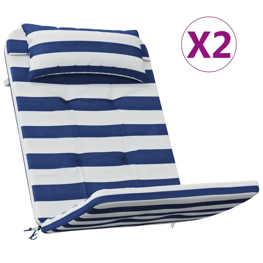 Coussins de chaise adirondack lot de 2 rayures bleu/blanc - 2