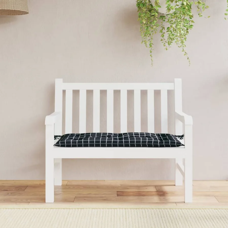 Coussin de banc de jardin carreaux noir 110x50x7 cm tissu
