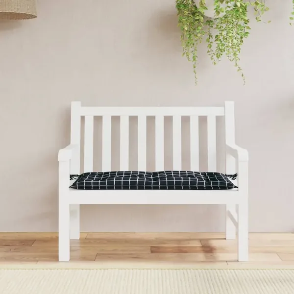 Coussin de banc de jardin carreaux noir 110x50x7 cm tissu