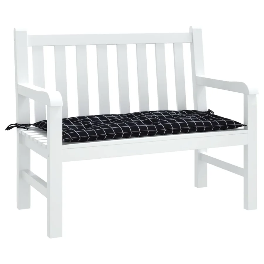 Coussin de banc de jardin carreaux noir 110x50x7 cm tissu - 3