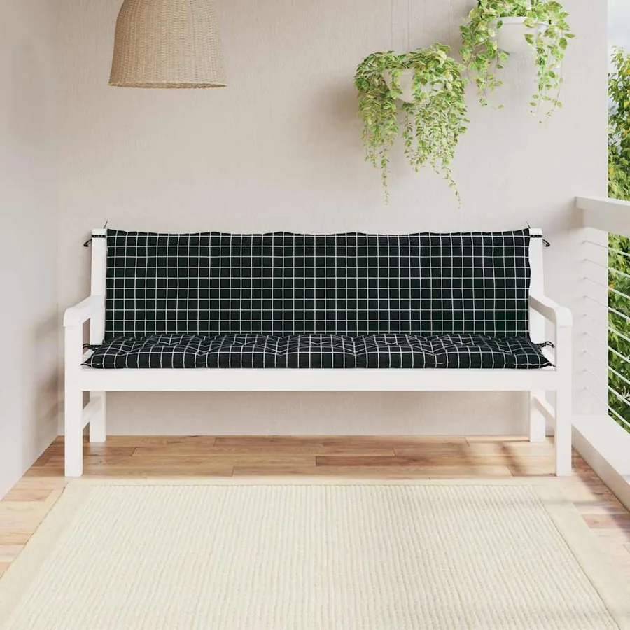Coussins de banc de jardin lot de 2 motif à carreaux noir
