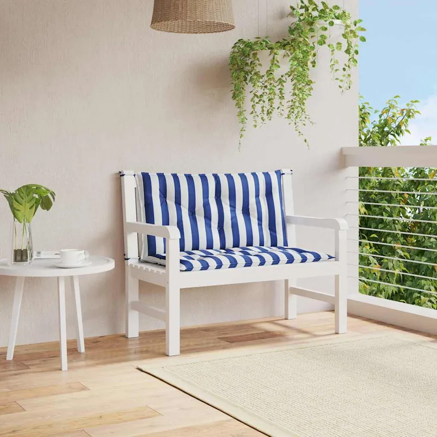 Coussins de banc de jardin lot de 2 rayures bleues et blanches