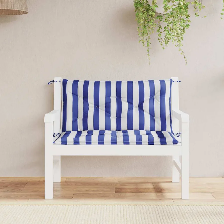 Coussins de banc de jardin lot de 2 rayures bleues et blanches - 3