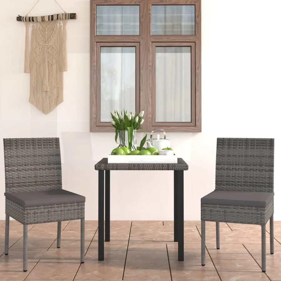 Ensemble à manger de jardin 3 pcs Résine tressée Gris