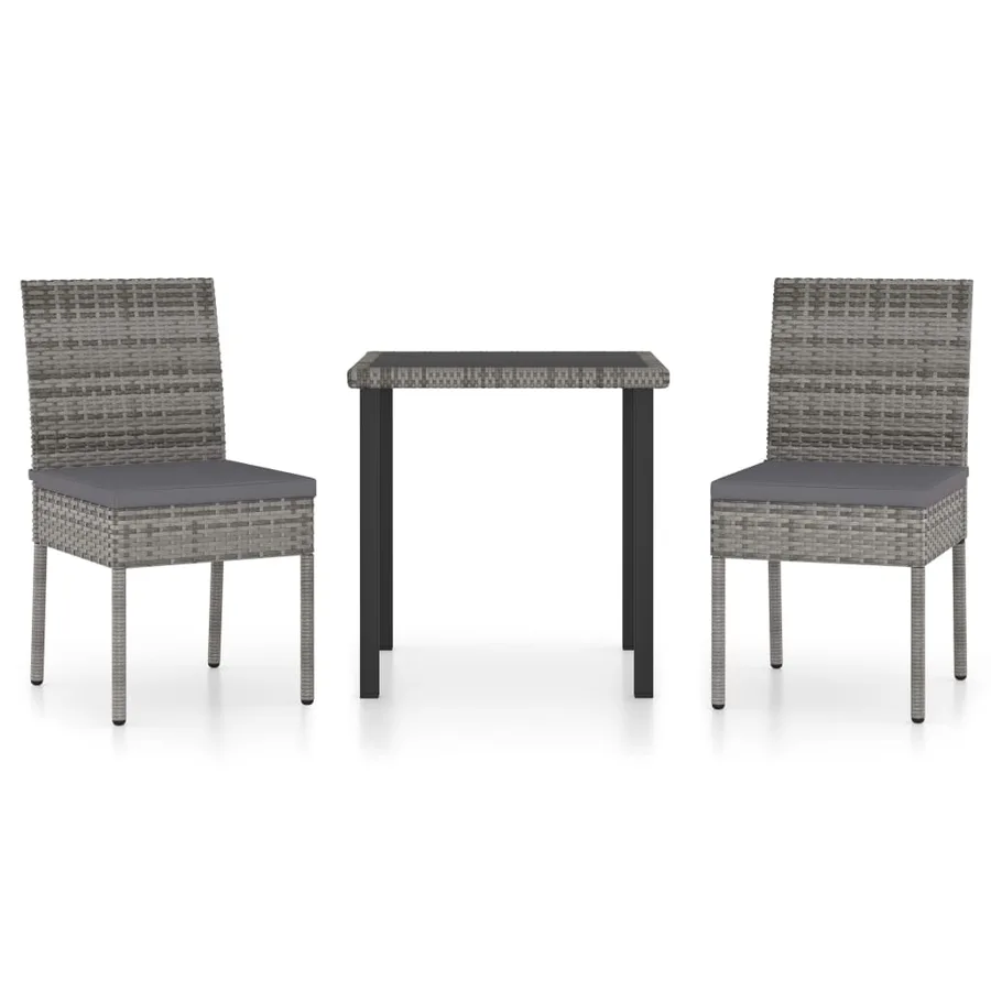 Ensemble à manger de jardin 3 pcs Résine tressée Gris - 2
